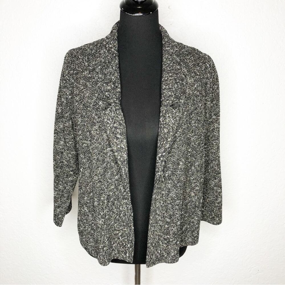 Eileen‎ Fisher black white tan marled open linen blend cardigan Petite Large LP